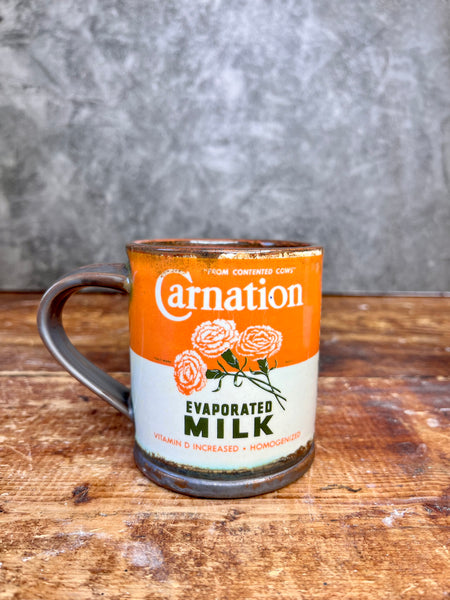 Vintage Carnation Milk Pottery Mug – Handmade with Nostalgic Charm