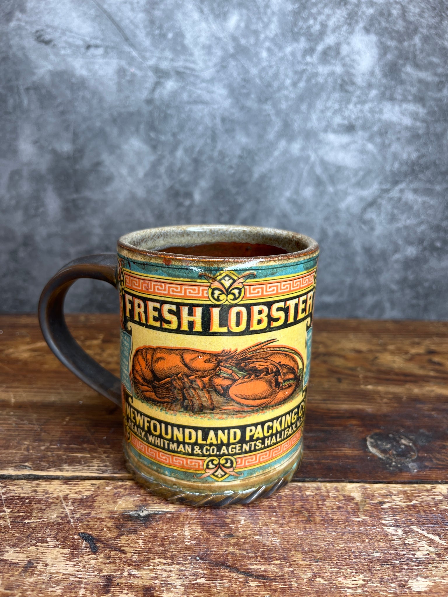Vintage Fresh Lobster Label Mug from Newfoundland Packinf Co.