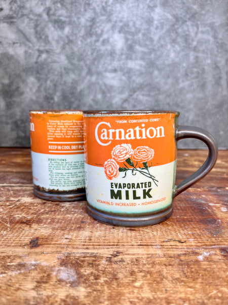 Vintage Carnation Milk Pottery Mug – Handmade with Nostalgic Charm