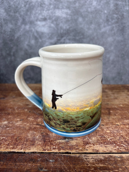 Atlantic Salmon Mug with Fly & Angler (female)