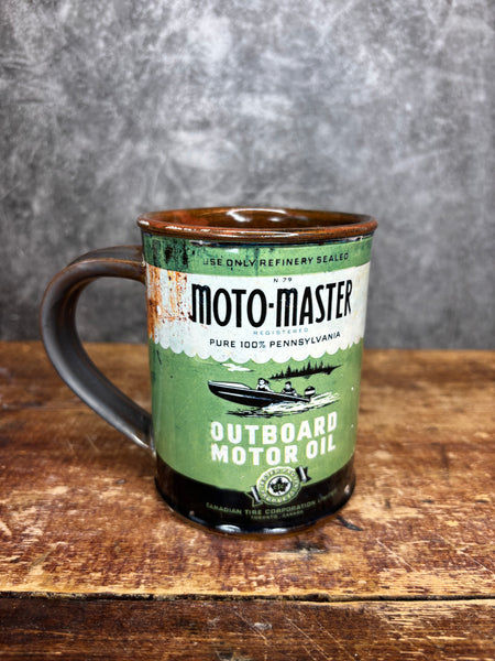 Moto-Master Outboard Motor Oil Can Label Mug