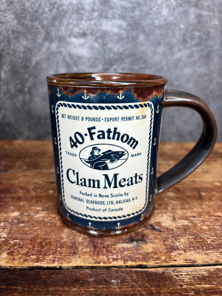 40-Fathom Clam Meats Can Label Mug