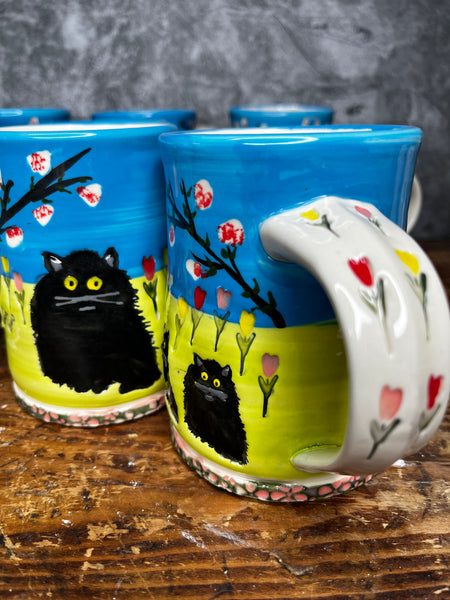 Three Black Cat Maud Lewis Mugs