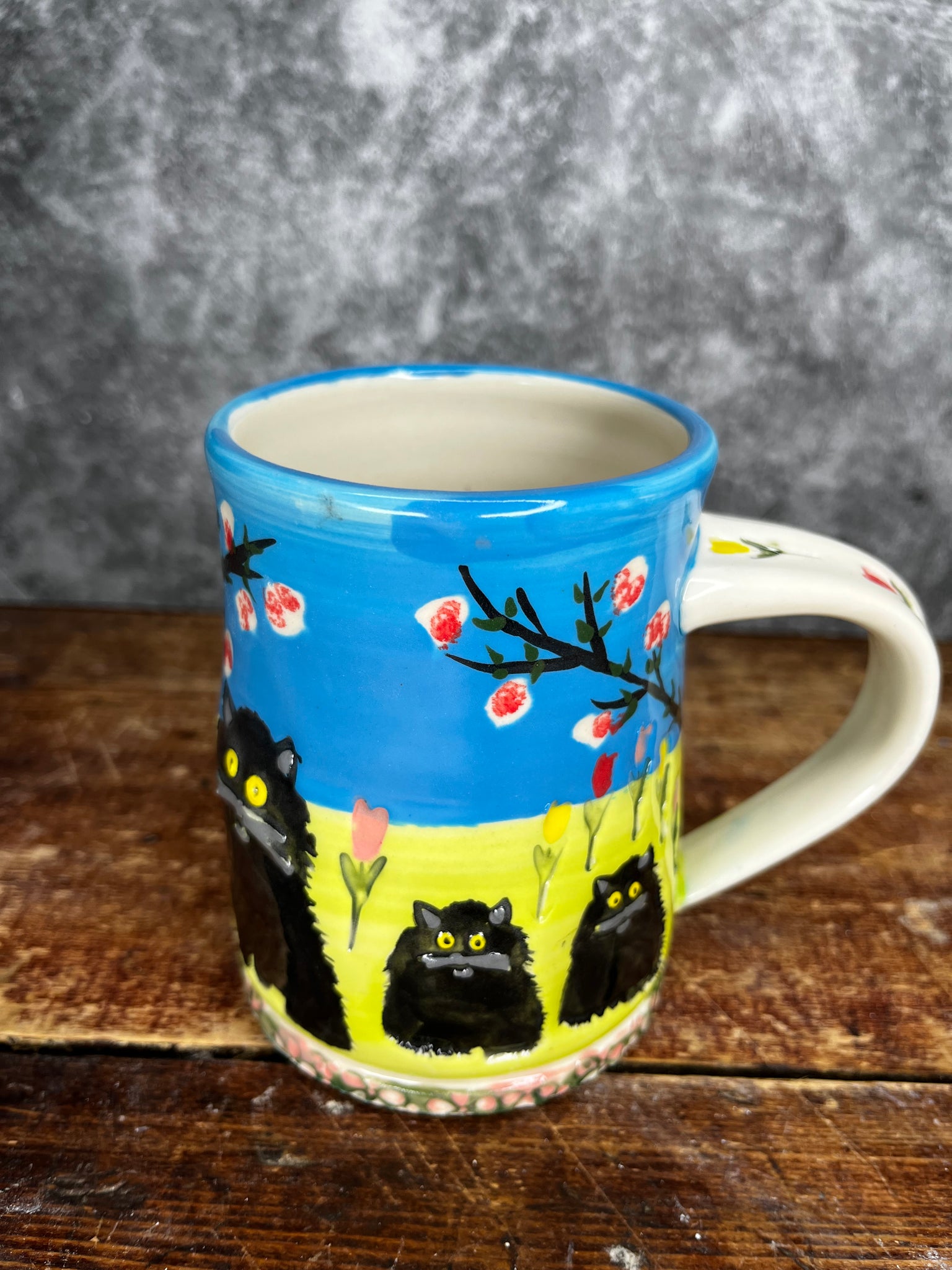 Three Black Cat Maud Lewis Mugs