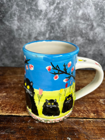 Three Black Cat Maud Lewis Mugs